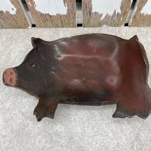 Pottery Pig Dish Ceramic Reddish Brown Unique 8” x 5” Trinket Dish Soap Dish - Picture 8 of 8